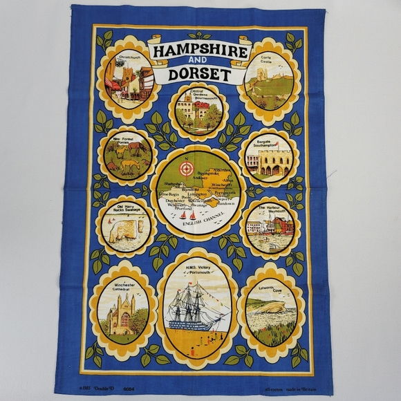 Vtg 1983 Hampshire And Dorset Souvenir Cotton Fabric Panel - Picture 12 of 12